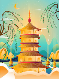 杭州西湖景区插画