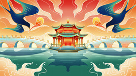 国潮建筑插画