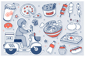 简笔画外卖美食