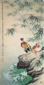 锦绣前程霞冠佩 竹荫相伴亦同飞