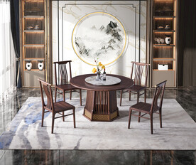 乌金木圆餐桌椅