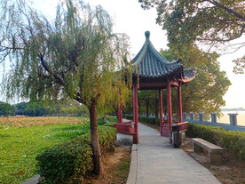 荷塘边六角凉亭