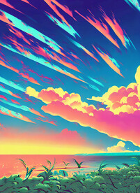 蒸汽波风格海洋