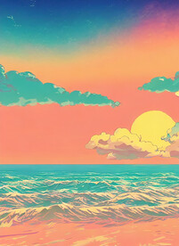 蒸汽波风格沙滩