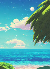 蒸汽波风格沙滩