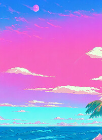 蒸汽波风格海洋天空