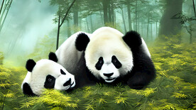 竹林大熊猫油画