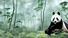 竹林大熊猫油画