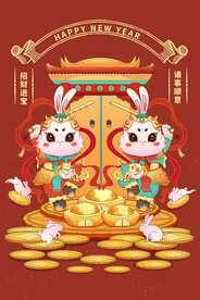 卡通兔子兔年海报