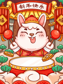 兔年新年快乐海报