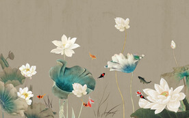 水墨山水简约花鸟背景客厅装饰画