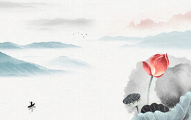 水墨山水简约花鸟背景客厅装饰画