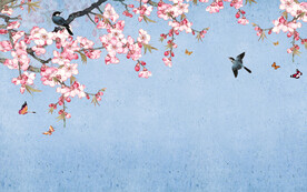 水墨山水简约花鸟背景客厅装饰画