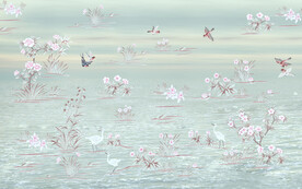 水墨山水简约花鸟背景客厅装饰画