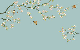 水墨山水简约花鸟背景客厅装饰画