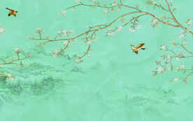 水墨山水简约花鸟背景客厅装饰画