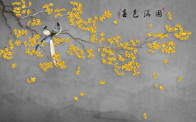 水墨山水简约花鸟背景客厅装饰画