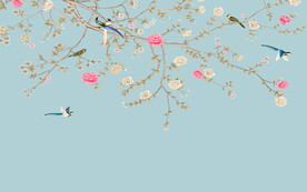 水墨山水简约花鸟背景客厅装饰画