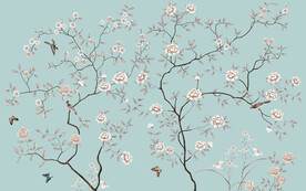 水墨山水简约花鸟背景客厅装饰画