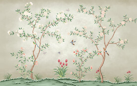 水墨山水简约花鸟背景客厅装饰画