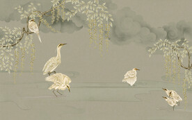 水墨山水简约花鸟背景客厅装饰画