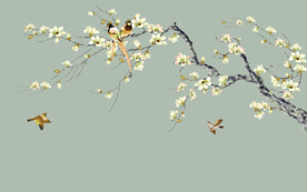 水墨山水简约花鸟背景客厅装饰画