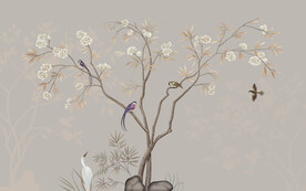 水墨山水简约花鸟背景客厅装饰画