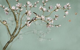 水墨山水简约花鸟背景客厅装饰画