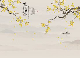 水墨山水简约花鸟背景客厅装饰画