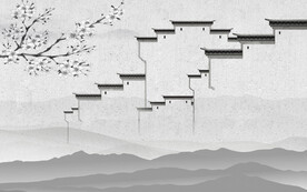 水墨山水简约花鸟背景客厅装饰画