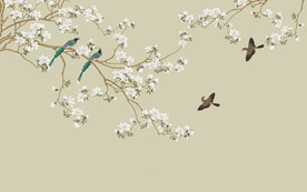 水墨山水简约花鸟背景客厅装饰画