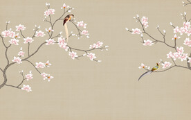 水墨山水简约花鸟背景客厅装饰画