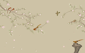 水墨山水简约花鸟背景客厅装饰画