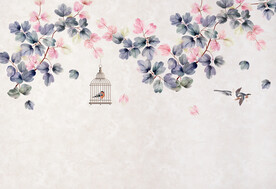 水墨山水简约花鸟背景客厅装饰画