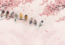 水墨山水简约花鸟背景客厅装饰画