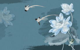 水墨山水简约花鸟背景客厅装饰画