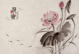 水墨山水简约花鸟背景客厅装饰画