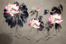 水墨山水简约花鸟背景客厅装饰画