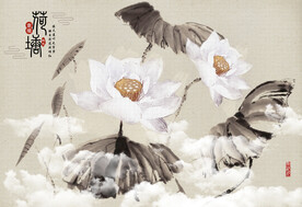 水墨山水简约花鸟背景客厅装饰画