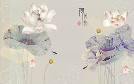 水墨山水简约花鸟背景客厅装饰画