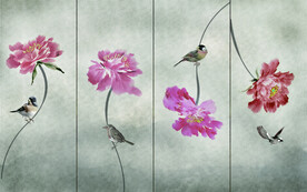 水墨山水简约花鸟背景客厅装饰画