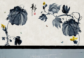 水墨山水简约花鸟背景客厅装饰画