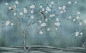 水墨山水简约花鸟背景客厅装饰画