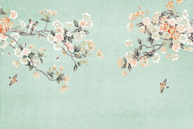 水墨山水简约花鸟背景客厅装饰画