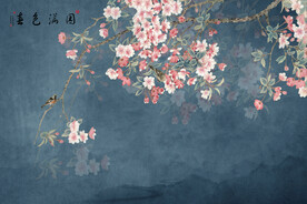 水墨山水简约花鸟背景客厅装饰画