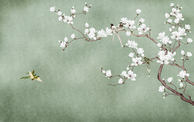 水墨山水简约花鸟背景客厅装饰画