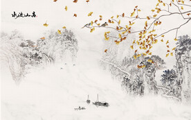 水墨山水简约花鸟背景客厅装饰画