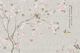 水墨山水简约花鸟背景客厅装饰画