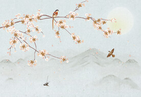 水墨山水简约花鸟背景客厅装饰画