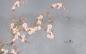 水墨山水简约花鸟背景客厅装饰画